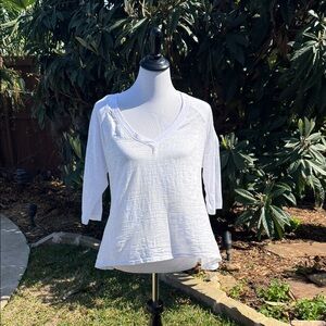 Nation LTD White V-Neck Lightweight Long Sleeve Top